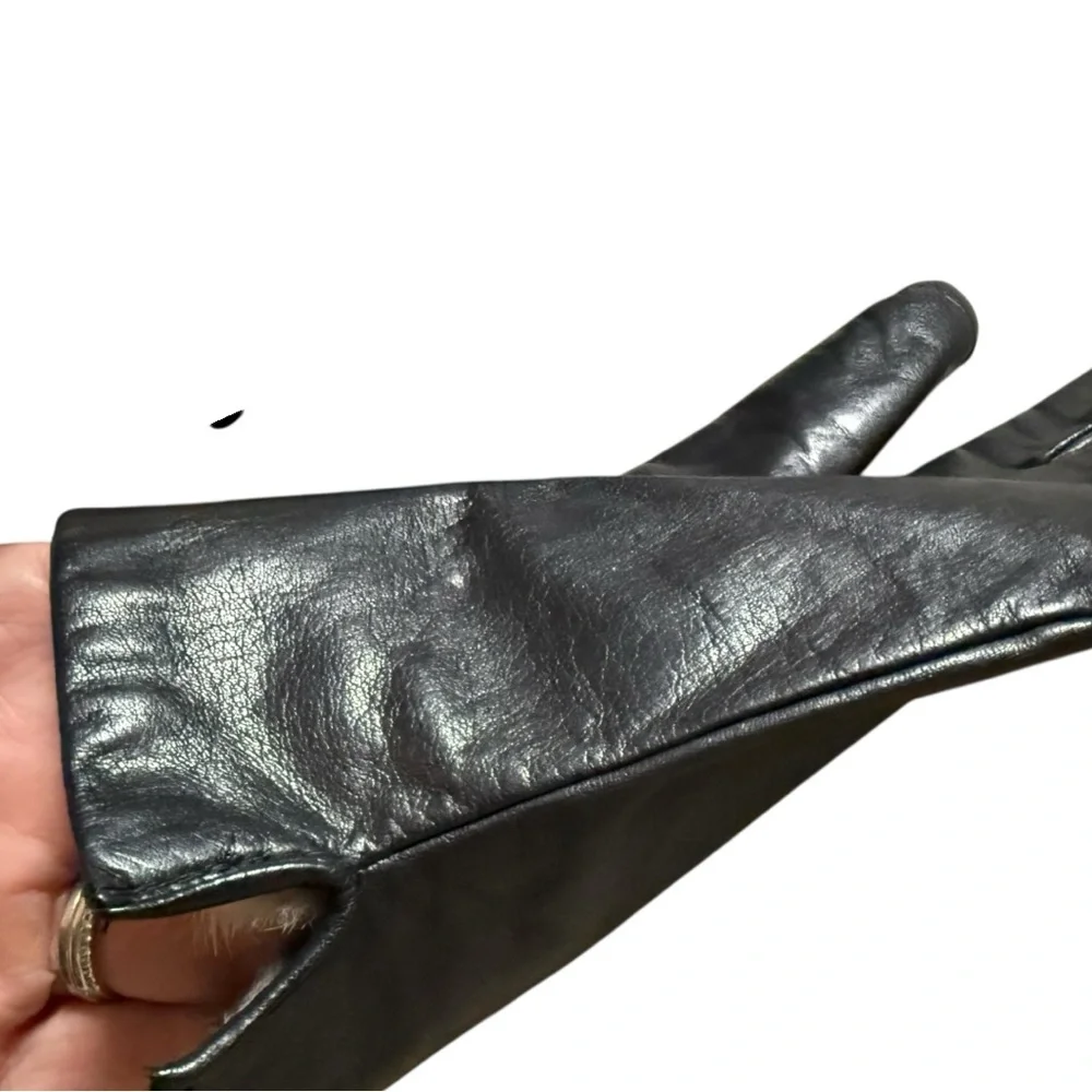 Fownes Black Leather Gloves Fur Lined Soft Size 7